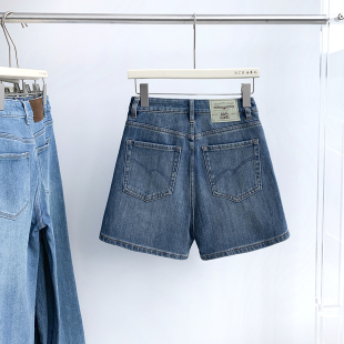高腰裤 女夏季 西草儿6818复古蓝高弹力开叉牛仔短裤 现货孤品清仓