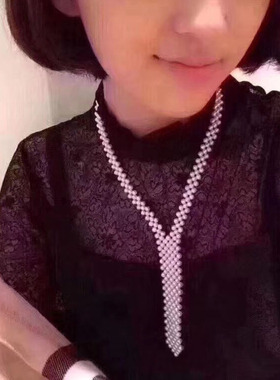 原创手工编织串珠镂空珍珠小领带百搭纯天然淡水珍珠项链衬衫衣领