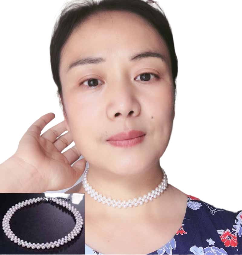 多层编织小珍珠项链女纯银短款choker复古网红锁骨链仙气少女甜美