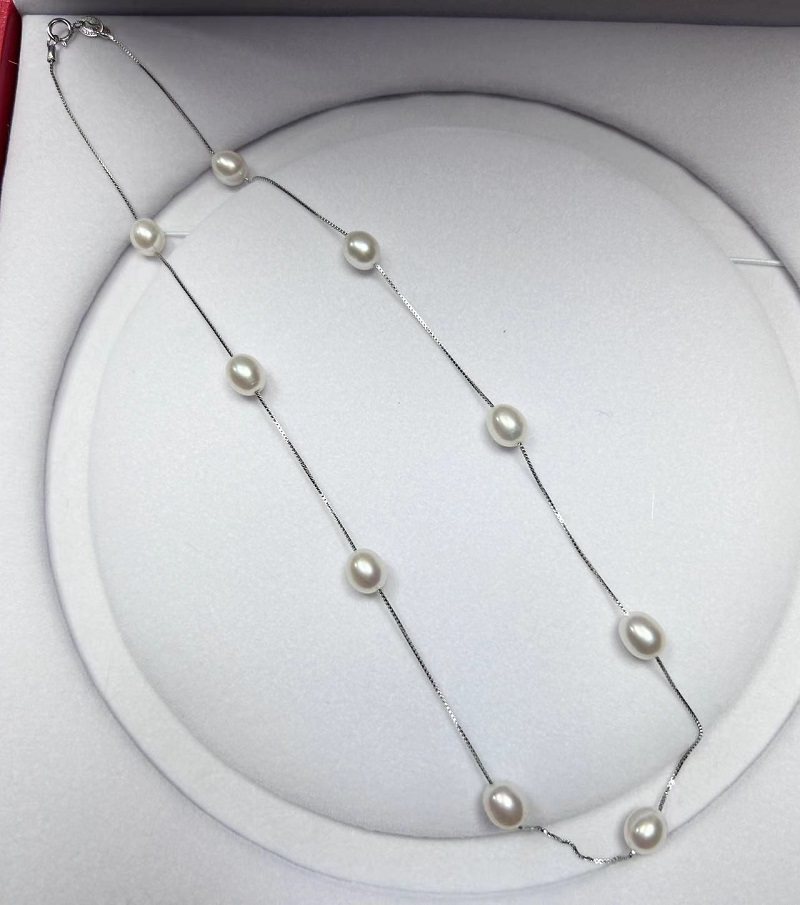 热销 925纯银满天星珍珠项链正品 天然淡水珍珠吊坠 7-8mm鹅蛋圆