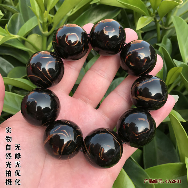 柳工坊海柳手串文玩多宝佛珠念珠男士手链首饰金丝纹2.8cm包邮