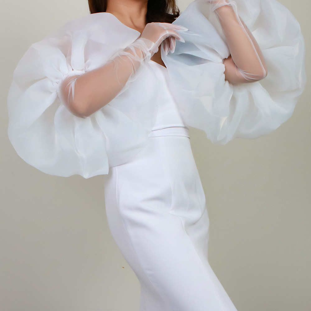 网纱超长手套  宽18cm立体大花边袖口蕾丝透明黑白礼服触屏拍照女