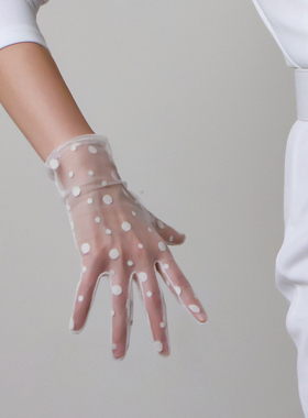 波点短手套  21cm弹性大圆点蕾丝网纱超短款黑色白色复古婚纱触屏