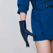 28cm基本款 中长款 皮手套 百搭仿真皮仿皮羊皮深蓝色藏蓝色显瘦保