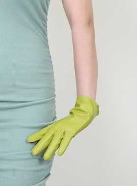 短款皮手套21cm手腕保暖仿真皮pu仿羊皮浅绿色黄绿色包手显瘦分指