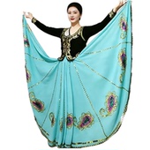 双层新疆大摆舞蹈半裙维吾尔族风舞蹈服雪纺纱质艺考跳舞裙亮片裙