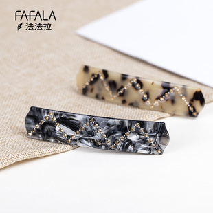 日韩水钻发夹后脑勺一字夹弹簧夹简约优雅大号顶夹横夹韩国发饰品