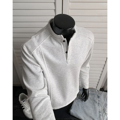 美式复古亨利领男秋冬长袖polo衫