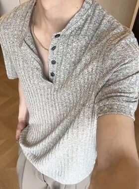 老钱风针织宽松短袖T恤男