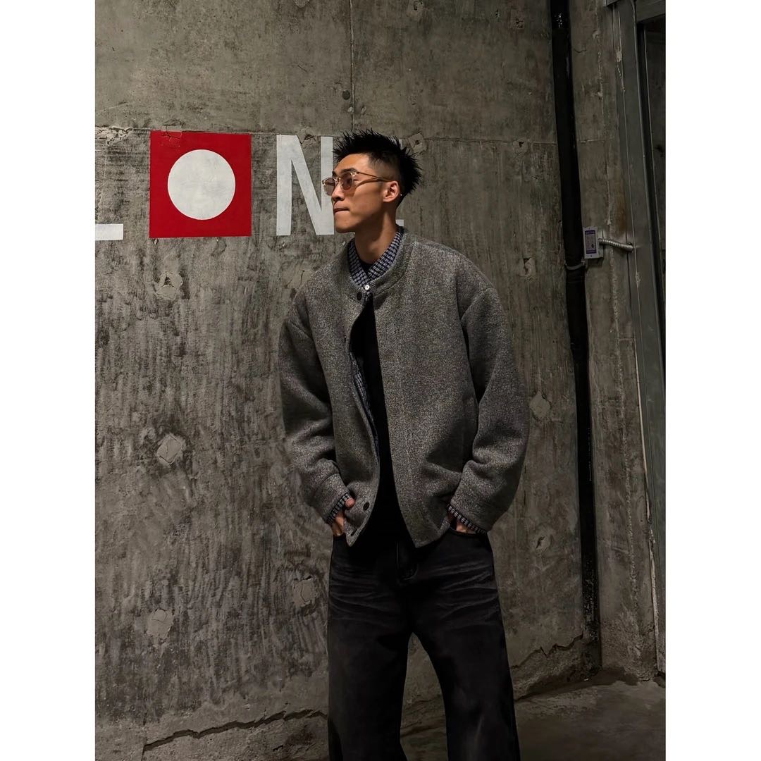 秋冬季长袖毛衣复古设计感外套男