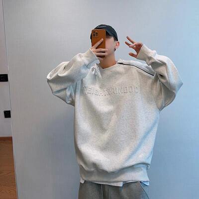 秋冬季新款凸起字母拉链卫衣男潮牌加厚宽松长袖落肩圆领上衣外套