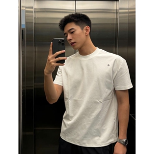 夏季新款重磅纯棉300G北极星刺绣简约短袖基础正肩显瘦T恤男上衣