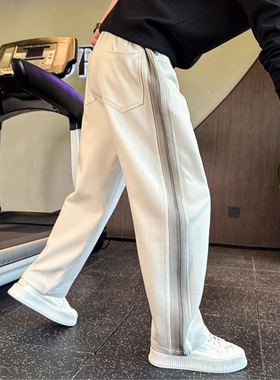 潮牌撞色卫裤男款秋冬季裤子重磅弯刀男裤新款痞帅运动直筒休闲裤