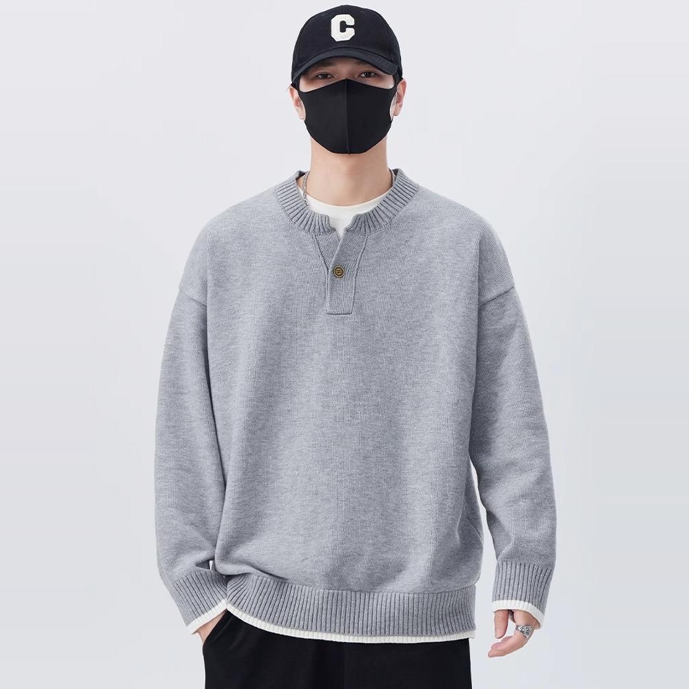 拼接宽松轻奢打底衫长袖亨利领