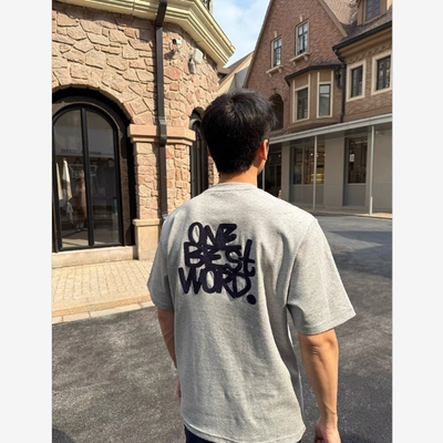 纯棉320G潮牌背后字母刺绣短袖