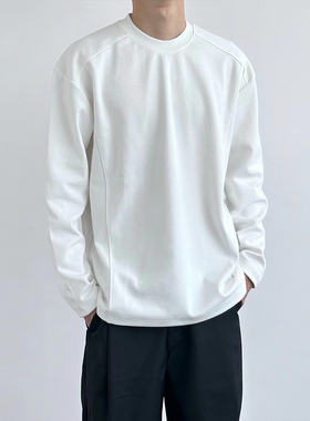 秋季美式复古纯棉360G正肩重磅长袖t恤男宽松简约cleanfit打底衫