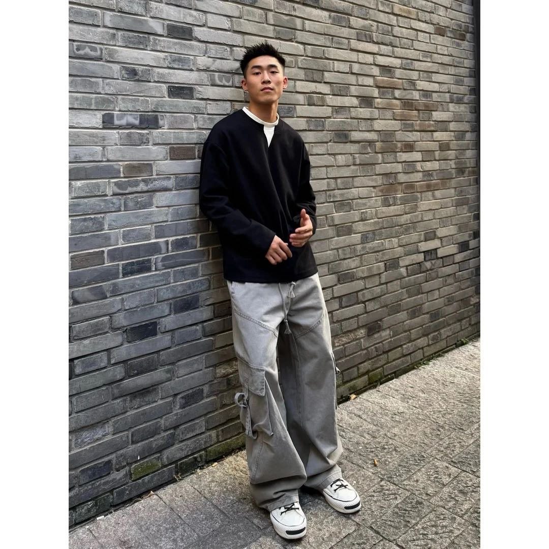 秋季假两件拼接v领长袖t恤男cleanfit痞帅透气薄款情侣卫衣外套潮