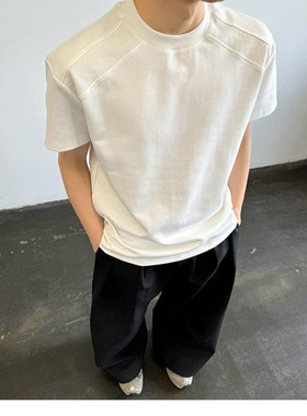 夏季重磅纯棉300G显宽正肩T恤男小众设计感短袖高级感cleanfit潮