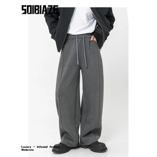 中腰男士 男裤 宽松休闲长裤 卫裤 子 百搭纯色弯刀裤 秋冬重磅阔腿长裤