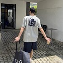 重磅纯棉320g卡通字母刺绣灰色双面针织短袖 T恤男夏季 美式 五分袖