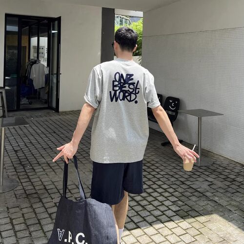 美式潮牌字母刺绣灰色短袖T恤男