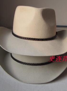 丽华纯羊毛礼帽出口悉尼大檐牛仔骑士帽浅灰色牛仔帽羊毛呢帽子