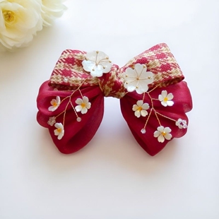 新款手工红色蝴蝶结发夹女甜美百搭新年国风弹簧夹节假日头饰品