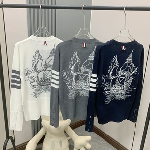 TB帆船航海开衫嵌花开衫针织女新款长袖外穿开衫