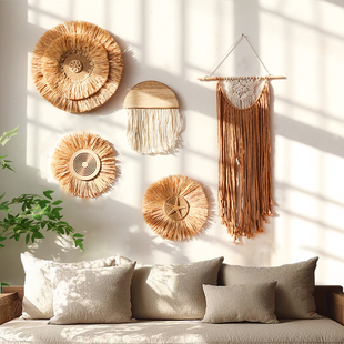 新品ins波西米亚风手工编织民宿装饰草编藤编墙面背景墙挂布挂饰