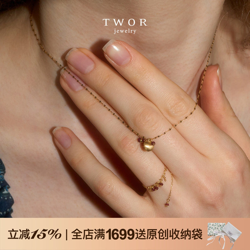 TWOR/Au750肌肤链手工18k金baby ruby 红宝石丝绒项链女细锁骨链