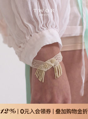 法式白蕾丝碎花串珠流苏手链女