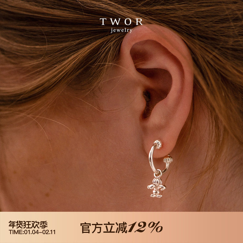 TWOR/s925银鸢尾花耳坠银耳圈耳饰复古银耳环叠戴小众新款耳饰女,饰品/流行首饰/时尚饰品新,耳钉,淘宝优惠券,粉丝福利购,淘宝优惠卷