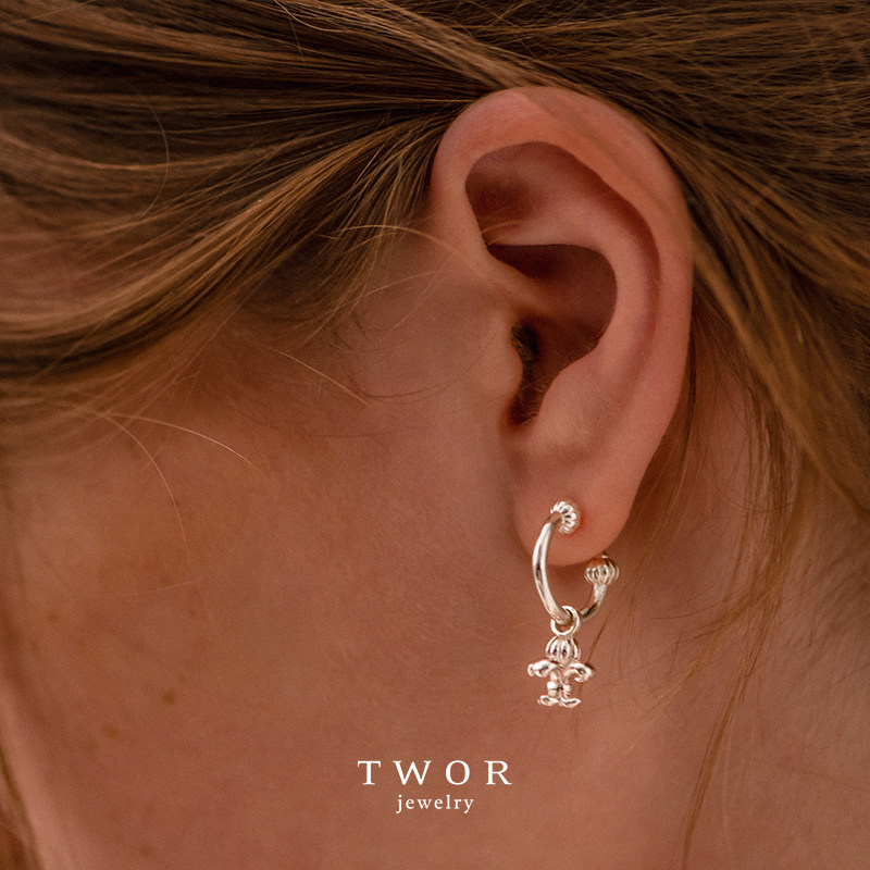TWOR/s925银鸢尾花耳坠银耳圈耳饰复古银耳环叠戴小众新款耳饰女,淘宝优惠券,粉丝福利购,淘宝优惠卷