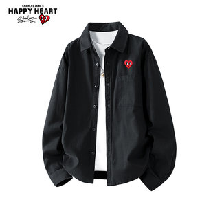 查尔斯桃心爱心纯棉长袖衬衫男女春夏高级感宽松潮牌休闲衬衣外套