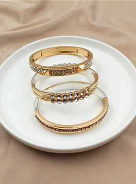 日韩风弹簧扣可打开镶水钻手环