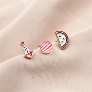 新款单个组合耳钉彩色滴釉卡通简约日常款时尚多耳洞耳饰女 A-16