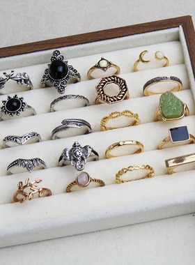 日韩风素圈镶水钻戒指男女款套装