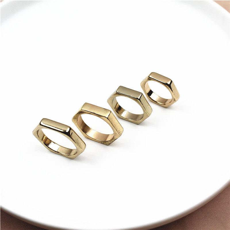 欧美风格新款套装组合戒指几何体简约螺丝帽造型时尚女指环套戒