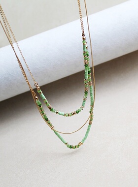 轻奢绿色多层串珠叠戴锁骨链女