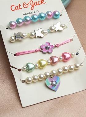 新款彩色亚克力珍珠弹力套装手链