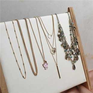 欧美新款镀金色项链简约链条锁骨链多层叠戴潮流复古时尚配饰女