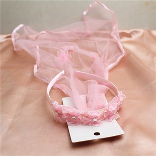 绢纱儿童纯色夏季新款披肩纱网公主系列布艺花朵粉色女发箍发饰
