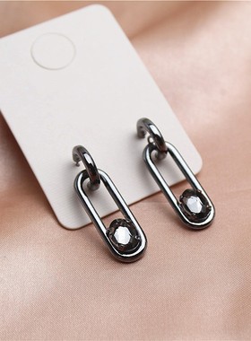 欧美风格新款亮黑色玻璃宝石几何体耳环潮流气质个性时尚耳钉F-43