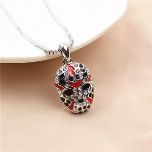 新款镶水钻滴釉中国风京剧大花脸面具坠项链潮流个性时尚女毛衣链