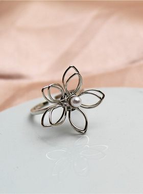 女金属镀白金日韩花朵戒指指环