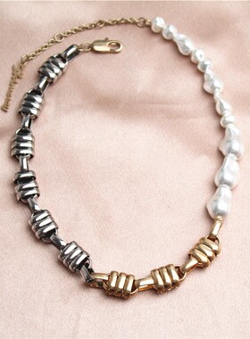 欧美风品牌打标金属撞色链条项链