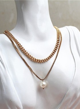 亚克力珍珠女链条套装项链锁骨链