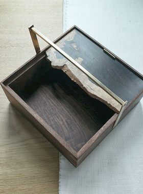 盒廿二 已外 黄铜把手工木提盒  日式侘寂 ins风 收纳篮 茶器收纳