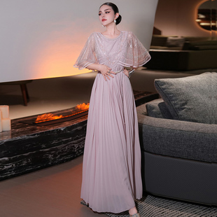 高级感时尚晚装宴会白色礼服长裙2025年重工亮片钉珠大摆连衣裙