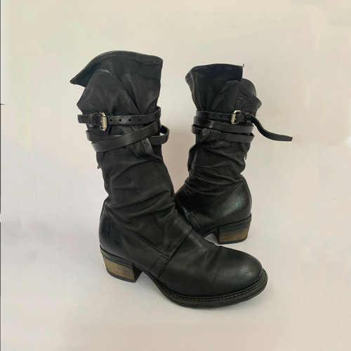 复古暗黑中古堆堆靴女AS98机车靴
